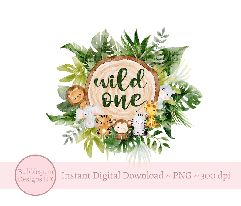 Wild One Baby Safari Animals PNG, 1st Birthday T Shirt Sublimation Design, First Birthday Card Design, 1st party, Instant Digital Download