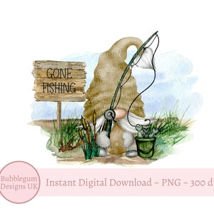Diseño de sublimación PNG de gnomo de pesca, gnomo pescador del día del padre, clipart de gnomo, pescador, pesca, descarga digital instantánea