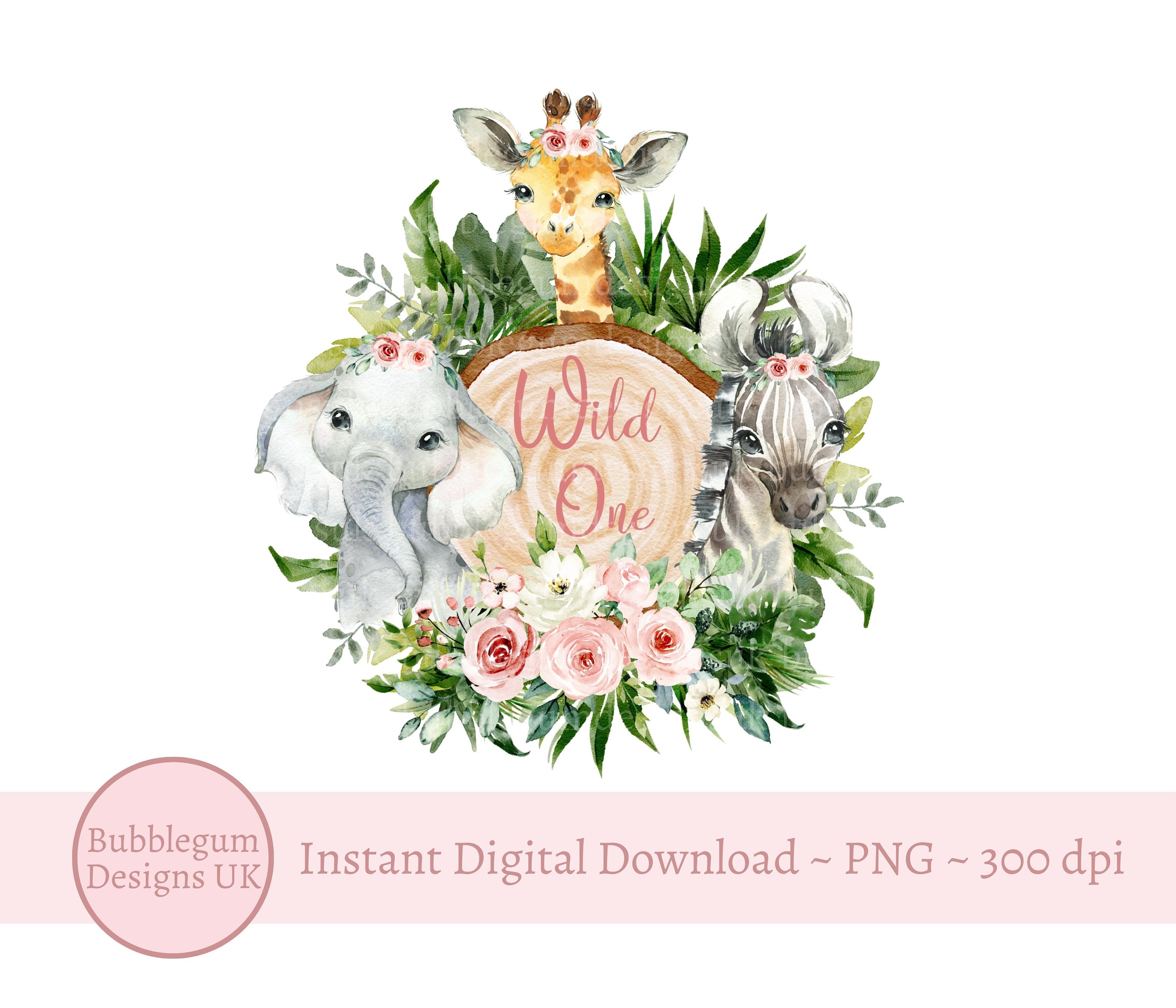 Wild One Baby Safari Animals Log Slice PNG Watercolor Baby - Etsy