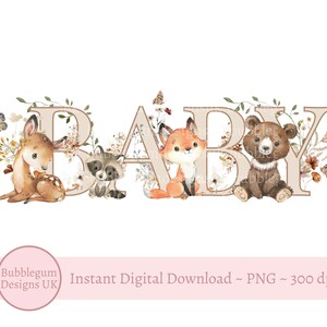 Bébé animaux des bois PNG, sublimation animaux de la forêt, conception de baby shower des bois, fleurs sauvages des bois, téléchargement immédiat
