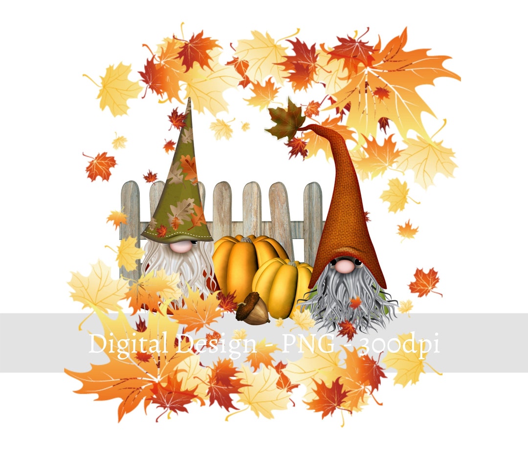 Autumn Fall Gnomes and Pumpkins in the Leaves PNG Gnome - Etsy UK