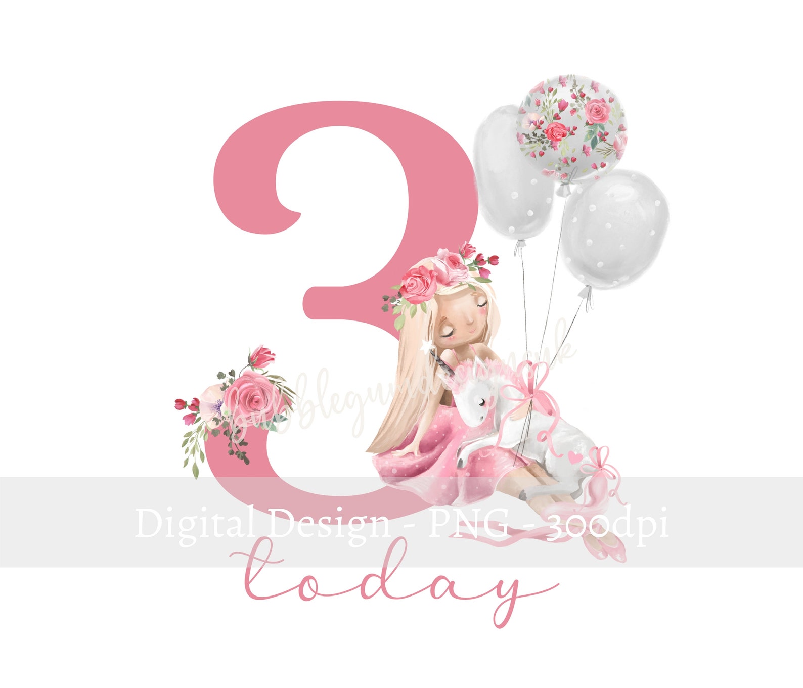 Pink Ballerina Unicorn 3rd Birthday PNG Unicorn Birthday Etsy UK