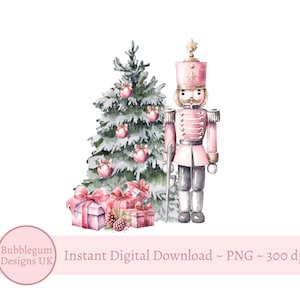 Árvore de Natal Quebra-Nozes Rosa PNG, Design de Sublimação de Árvore de Natal, Quebra-Nozes de Natal, Design de Saco de Papai Noel, Download Digital Instantâneo