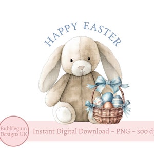 Blau glücklich Ostern Lop Ohr Häschen & Korb Sublimation Design, PNG, Osterhase, 1st Ostern, Häschen, sofortiger digitaler Download