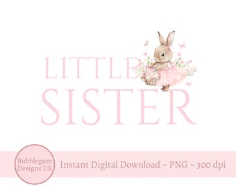 Conejito rosa con tutú para hermanita PNG, diseño de sublimación de camiseta para hermanita, camiseta para bebé, camiseta para hermano, descarga digital instantánea