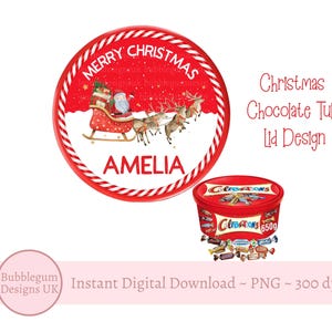 Frohe Weihnachten Nikolaus Schlitten Schokolade Wannendeckel Design, PNG, druckbare Praline Wannendeckel, Weihnachtsaufkleber, sofortiger digitaler Download
