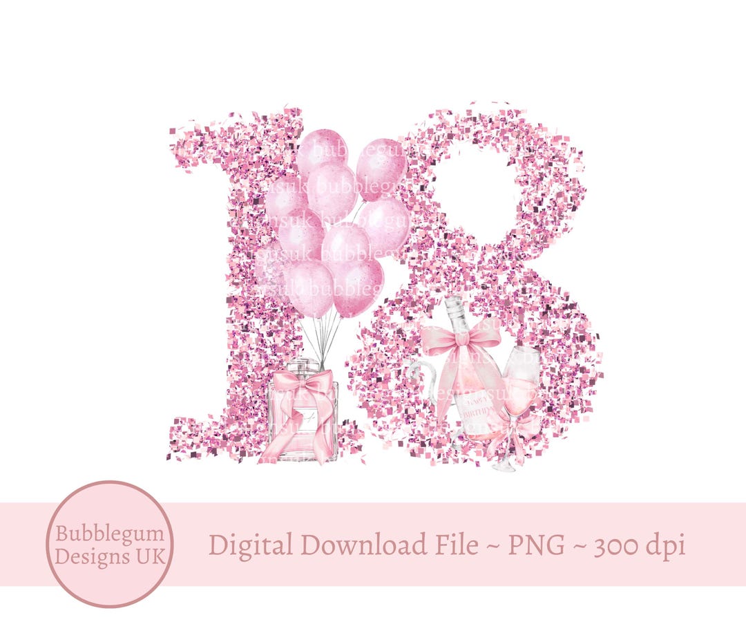 Pink Glitter 18th Birthday Numbers PNG, Girls 18th Birthday Card Design ...