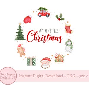 Mi primera corona navideña PNG, clipart navideño, diseño de pijama para la primera Navidad, sublimación de mono navideño, descarga digital instantánea