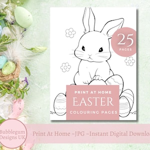 25 paaskleurplaten bundel jpg, thuis afdrukken, paashaas, kleurplaten, instant digitale download