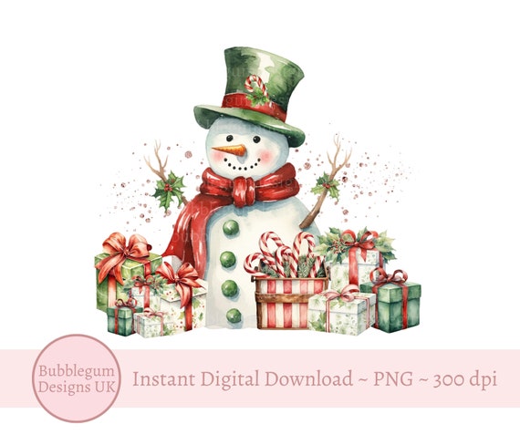 Vintage Christmas Snowman PNG, Candy Cane Snowman, Christmas Holiday Sublimation, Santa Sack PNG, Cute Snowman, Instant Digital Download