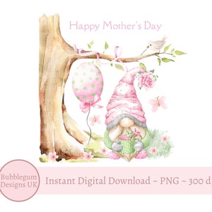 Happy Mother's Day Pink Roses Gnome PNG, Moederdag sublimatie ontwerp, moeder moeder moeder kaart ontwerp, instant digitale download