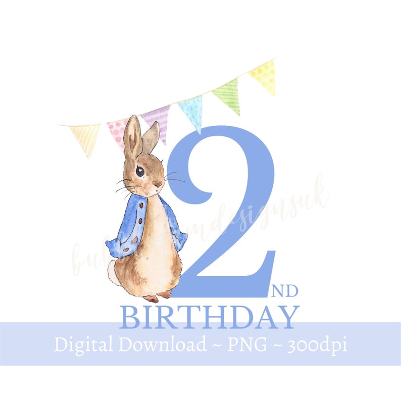 Peter Rabbit Bunting Birthday 1 to 5 PNG Bundle Peter Rabbit Clipart Instant Digital Download Boys Birthday Card Design Sublimation