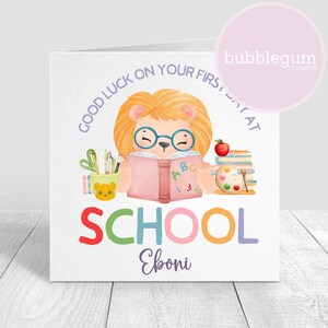 Boa sorte no seu primeiro dia na escola, design de sublimação de leão fofo, PNG, começando a escola, cartão de volta às aulas, download digital instantâneo