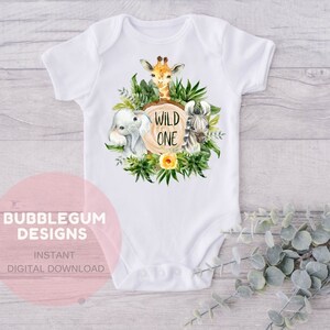Wild One Baby Safari Animals Log Slice PNG, 1st Birthday T Shirt ...