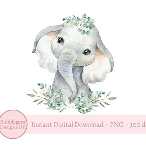 Baby Elephant Eucalyptus Floral Crown PNG, Akwarela Elephant, Projekt sublimacji, Baby Elephant, Eucalyptus, Natychmiastowe pobieranie cyfrowe