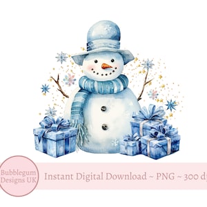 Niedlicher Weihnachtsschneemann PNG, blauer Weihnachtsschneemann, Weihnachtsfeiertags-Sublimation, Weihnachtssack PNG, Kartendesign, sofortiger digitaler Download