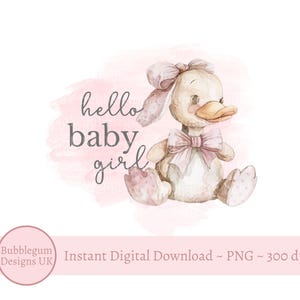 Hallo Baby, rosa Ente PNG, neues Baby Sublimation Design, Baby-Mädchen-Dusche, neue Baby-Weste, Hallo Baby Clipart, sofortiger digitaler Download