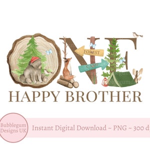 One Happy Brother Sublimation Design, PNG, First Birthday Bear Design, One Happy Camper Sibling Tee Design, Instant Digital Download
