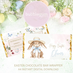 Embalagem de barra de chocolate de Páscoa para impressão, design de coelho da Páscoa da floresta, embalagem de barra de chocolate de 1,55 oz (100 g), download digital instantâneo