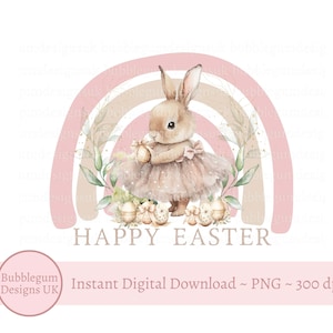 Frohe Ostern Pink Tutu Bunny Regenbogen PNG, Osterhase Sublimationsdesign, Baby 1st Ostern, Osterbehandelt Box Topper, Sofortiger digitaler Download