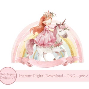 Princesa rosa arco-íris PNG, design de sublimação de aniversário de princesa, camiseta de aniversário de menina, cartão de aniversário de princesa, download digital instantâneo