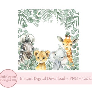 Baby Safari Animals PNG, Watercolor Baby Animals, T Shirt Sublimation Design, Safari Birthday Party, Zoo, Jungle, Instant Digital Download