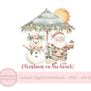 Tropical Santa Christmas On The Beach PNG, Koszulka z nadrukiem sublimacyjnym na wakacje świąteczne, Dziecięce wakacje świąteczne, Natychmiastowe pobieranie cyfrowe