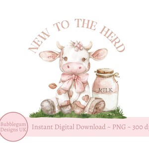 Willkommen in der Herde Pink Kuh PNG, Neues Baby Sublimationsdesign, Baby Mädchen Dusche, neue Baby Weste, Hallo Baby Clipart, sofortiger digitaler Download