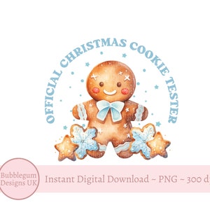 Officiell julkaktestare blå pepparkaka PNG, barnjulförklädedesign, julbakningssublimering, omedelbar digital nedladdning