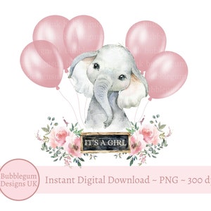 È una ragazza - Palloncini rosa elefante bambino PNG, Design a sublimazione, Nuovo bambino, Baby Shower, Clip art bambina, Download digitale istantaneo