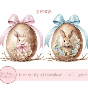 2er-Set Osterhasen-Ei-Designs, PNG, blaues und rosa Häschen, Babys erstes Ostern, Ostereier, Eiersuche, sofortiger digitaler Download