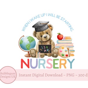 Quand je me réveillerai, je commencerai la conception en sublimation bleu ours en peluche, PNG, conception de pyjama pour enfants, école maternelle, téléchargement immédiat