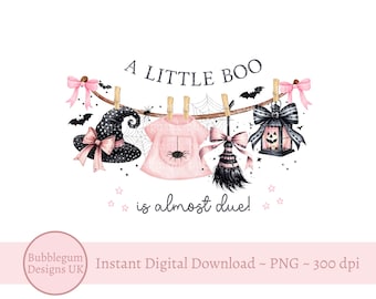 A Little Boo Is Almost Due PNG, Pink Halloween Baby Shower Design, Halloween Baby Shower Invitation Design, Instant Digital Download
