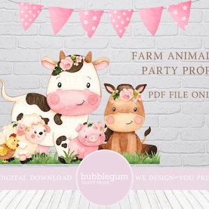 Pink Farm Animals Big Cutout Party Prop, Farm Animal Character Prop, Farmyard Party Printable Decor, Pink Barnyard, INSTANT DIGITAL DOWNLOAD