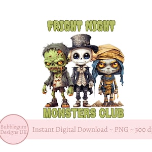Monstres d'Halloween PNG, conception de sublimation de T-shirt d'Halloween pour garçons, sac de friandises d'Halloween, nuit de peur d'Halloween, téléchargement immédiat