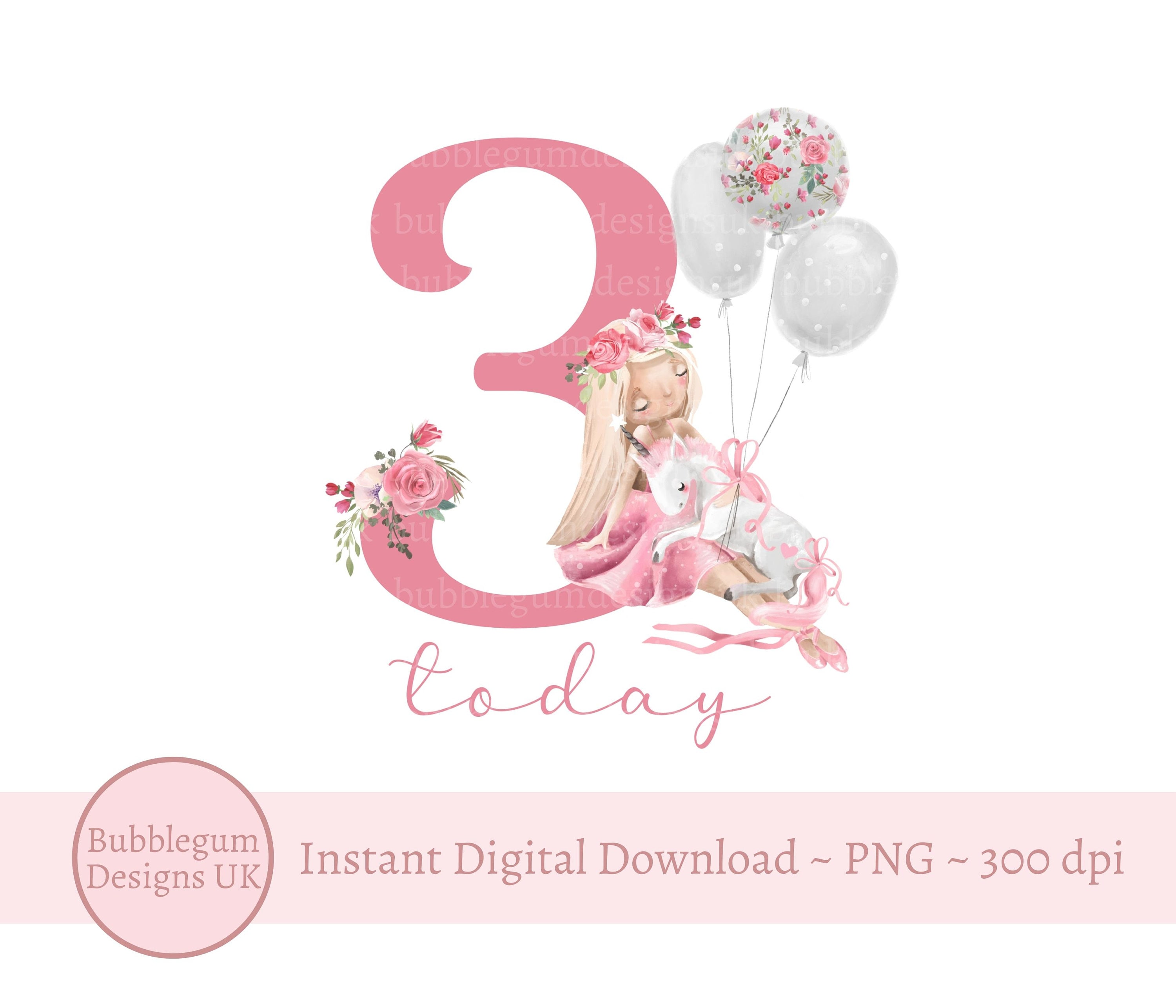 Pink Ballerina Unicorn 3rd Birthday PNG Unicorn Birthday Etsy UK