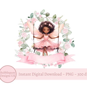 Coroa de flores de balanço de fada rosa PNG, design de sublimação de fada, decoração de aniversário de fada, fada caprichosa, cartão de fada, download digital instantâneo