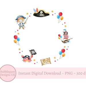 Piratenkranz PNG, Piratensublimationsdesign, Jungen-Geburtstagskartendesign, Piratenparty, Piratenschiff, Jolly Roger, sofortiger digitaler Download