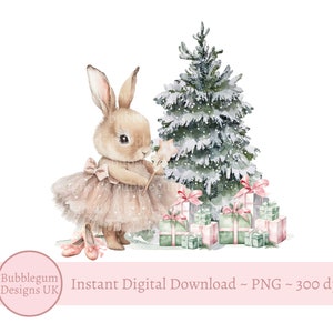 Tutu Bunny & Weihnachtsbaum Sublimationsdesign, PNG, 1.Weihnachtskartendesign, Santa Sack Design, sofortiger digitaler Download