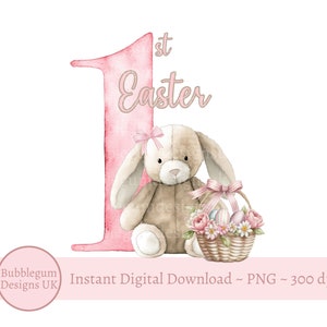 Pinker erster Osterhase & Ostereikorb Sublimationsdesign, 1.Ostern, PNG, Osterhase, 1.Ostern, sofortiger digitaler Download