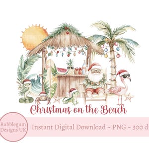 Tropical Santa Christmas On The Beach PNG, Koszulka z nadrukiem sublimacyjnym na wakacje świąteczne, Dziecięce wakacje świąteczne, Natychmiastowe pobieranie cyfrowe