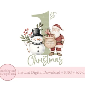 1e kerst salie kerstman & sneeuwpop PNG, baby's eerste kerst, 1e kerstvakantie sublimatie, vrolijke kerstman, instant digitale download