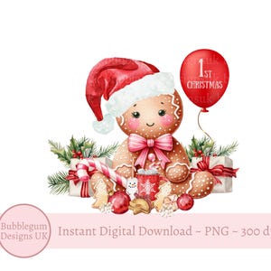 1st Christmas Gingerbread Sublimation Design, PNG, Christmas Gingerbread Girl, Santa Hat, Christmas Eve Box Design, Instant Digital Download