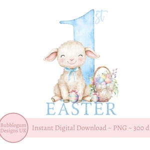 Blue My First Easter Lamb & Basket Sublimation Design, My 1st Easter, PNG, Boy's 1st Easter, Cute Easter Lamb, Instant Digital Download