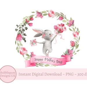 Joyeuse fête des mères couronne de lapin PNG, design par sublimation, couronne de fleurs de lapin, fête des mères, téléchargement immédiat