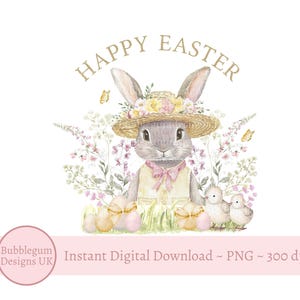Happy Easter Yellow Bunny & Easter Eggs Sublimation Design, PNG, Easter Bunny, 1st Easter, Bunny Rabbit, Instant Digital Download