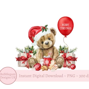 Buon Natale Orsetto PNG, Design a sublimazione dell'orso, Orsacchiotto di Natale, Design della cartolina di Natale, Design del sacco di Babbo Natale, Download digitale istantaneo