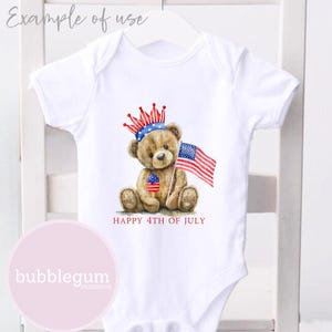 Joyeux 4 juillet motif sublimation ours patriotique, 4 juillet, fête de l'indépendance des États-Unis, ours en peluche PNG, téléchargement immédiat
