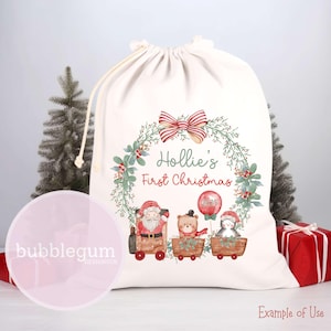 Santa & Friends 1st Christmas Train PNG, Christmas Santa Bear Penguin Train Design, Christmas Holiday Sublimation, Instant Digital Download