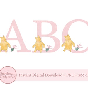 Alfabeto rosa clásico de Winnie the Pooh PNG, Winnie y Piglet clásicos (26 letras individuales), alfabeto rosa, descarga digital instantánea